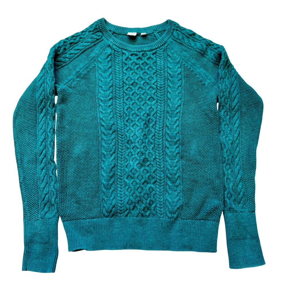 GAP Sweater Size M Cable Knit Teal Green Cotton Preppy Academic Cozy